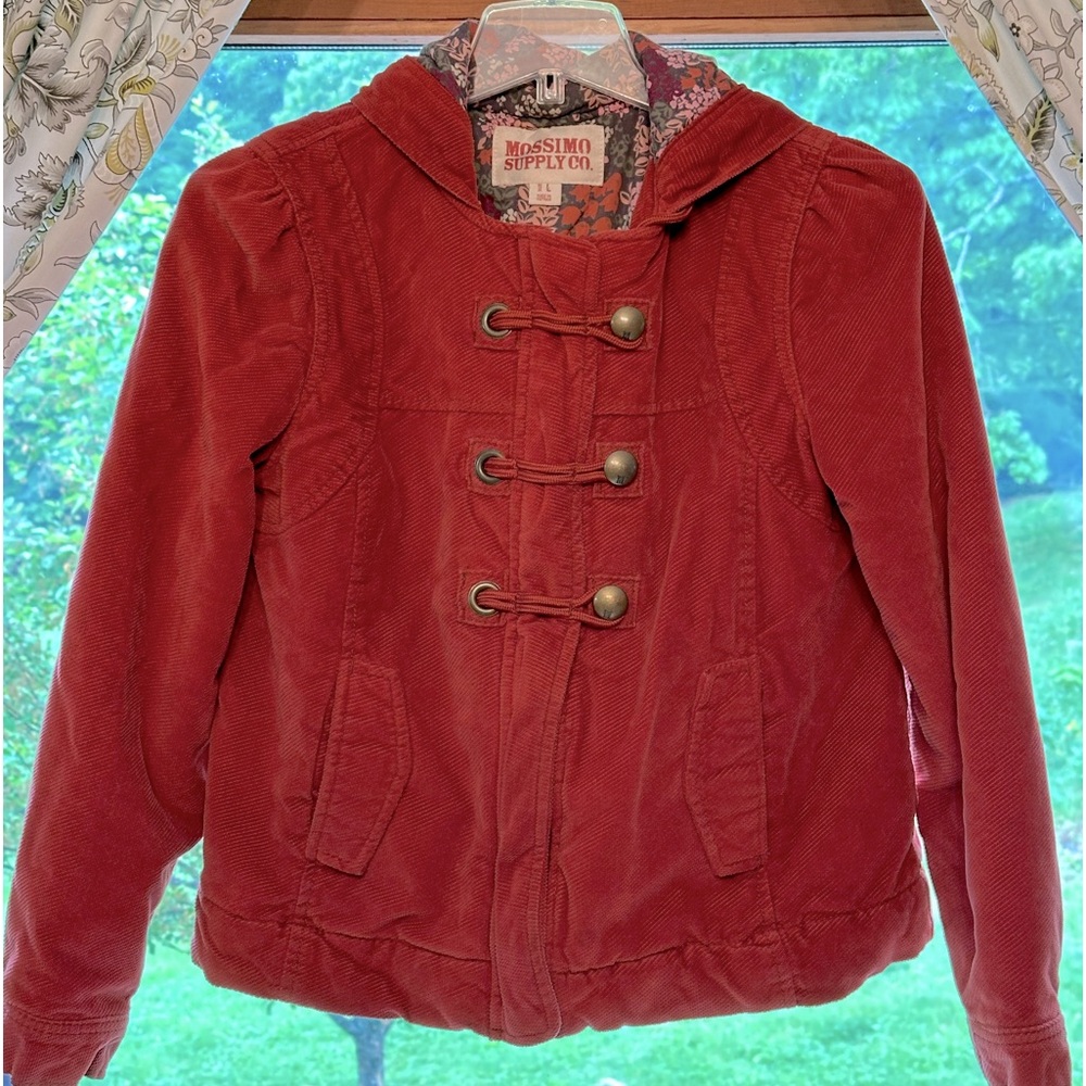 M/L Women’s Corduroy Lined Jacket w/hood, zipper & toggles. Great condition.